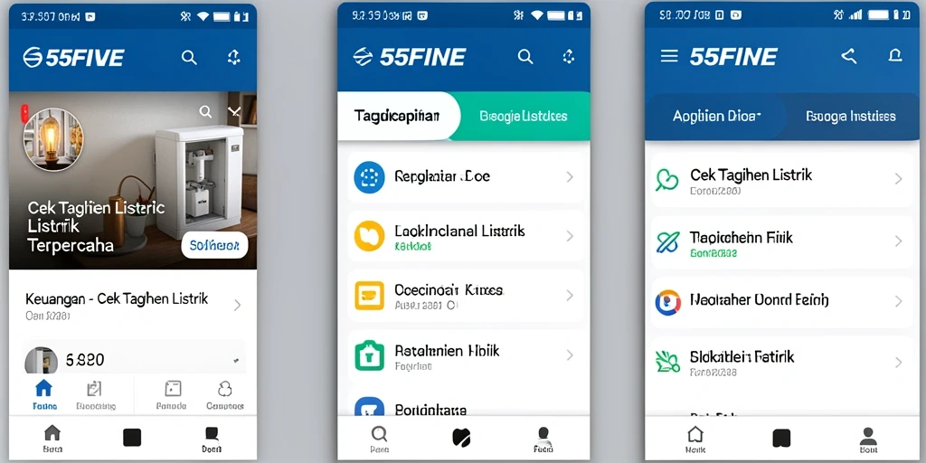 Antarmuka aplikasi 55FIVE untuk cek tagihan listrik.