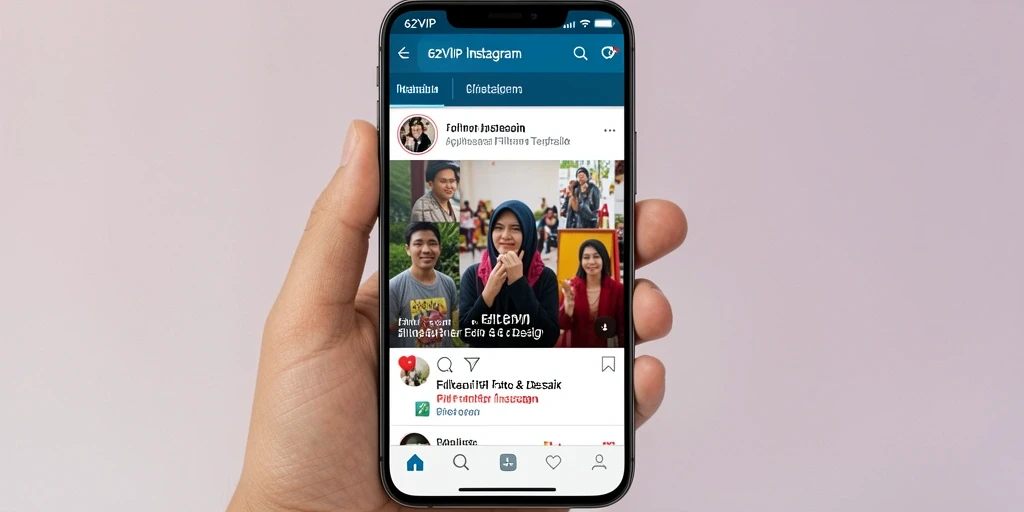 Antarmuka menarik aplikasi 62VIP dengan berbagai filter Instagram yang menawan.