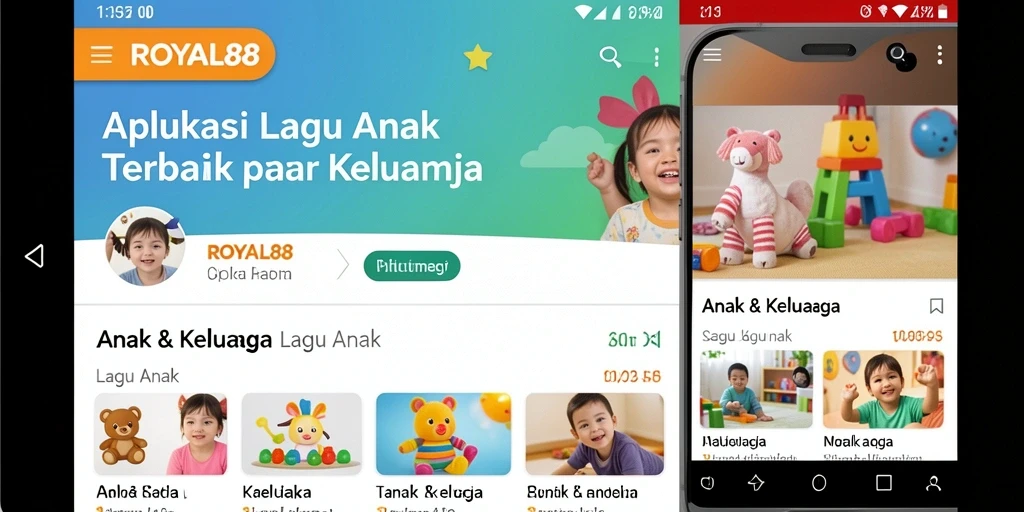 Tampilan antarmuka aplikasi ROYAL88 dengan lagu-lagu anak yang menyenangkan.
