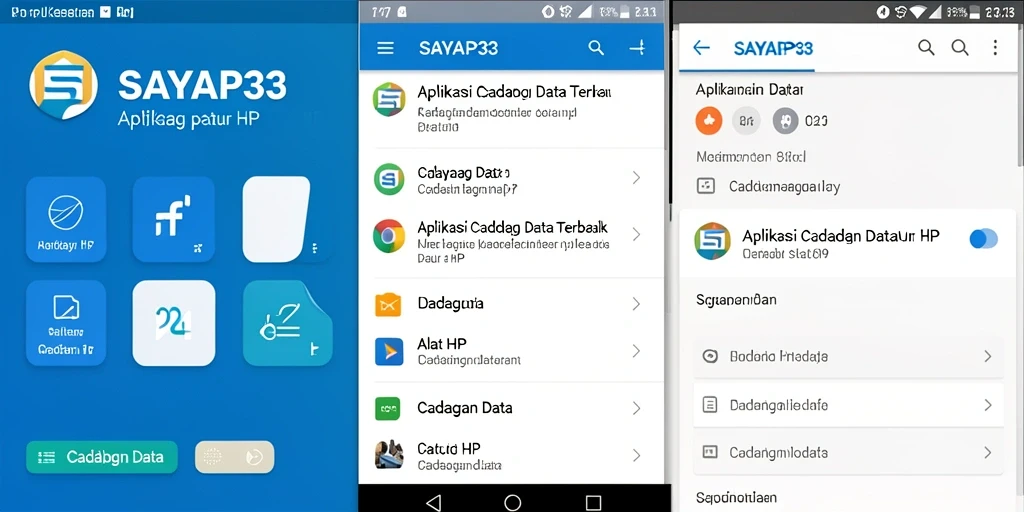 Tampilan antarmuka utama SAYAP33 dengan fitur Cadangan Data yang mudah digunakan.